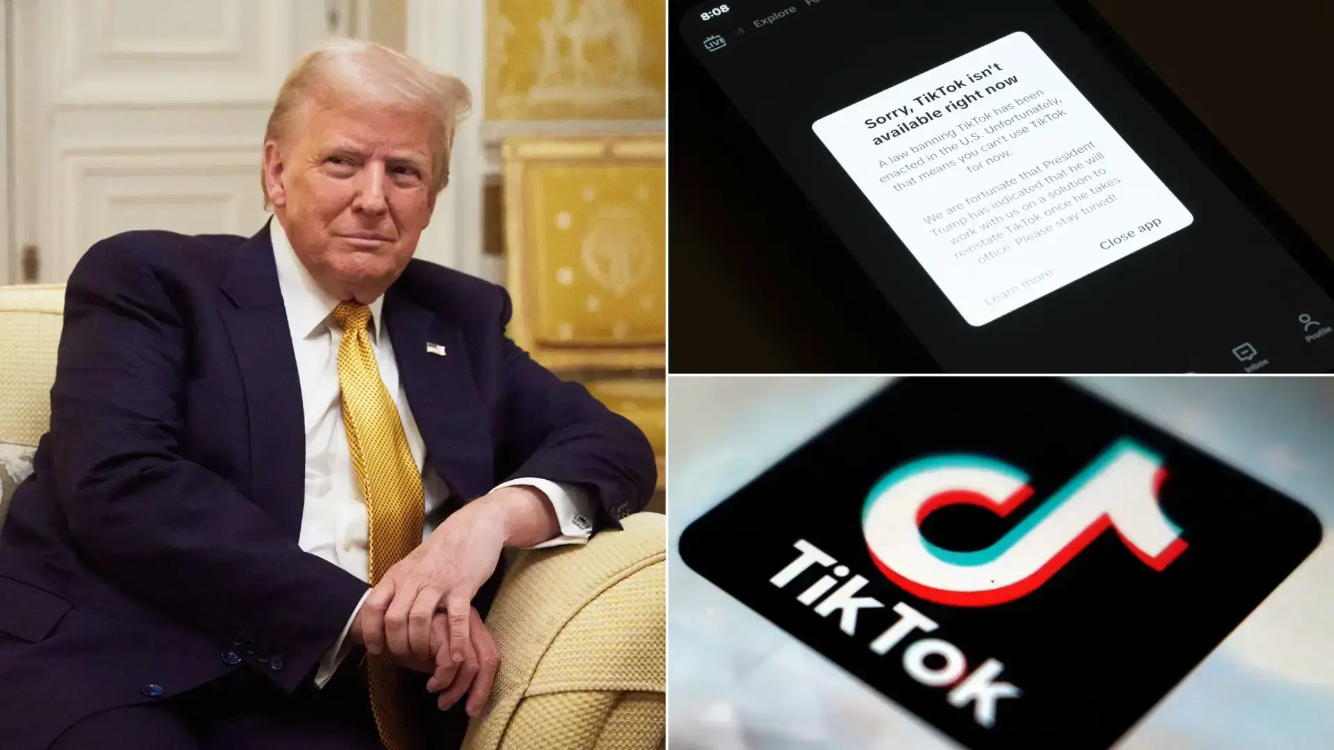 TikTok logo on a smartphone screen with the American flag in the background, symbolizing its return in the U.S.